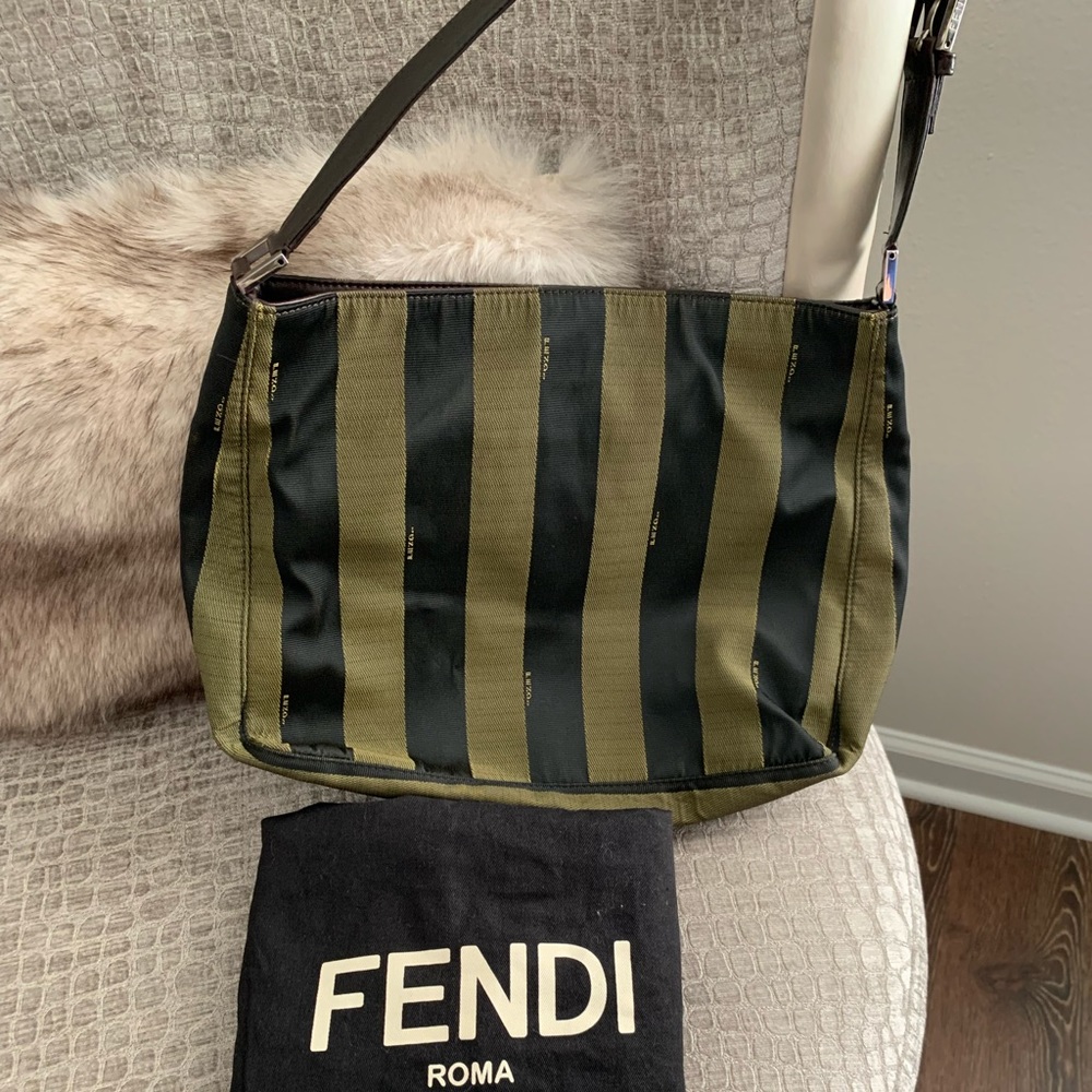Fendi green and black stripe shoulder bag
